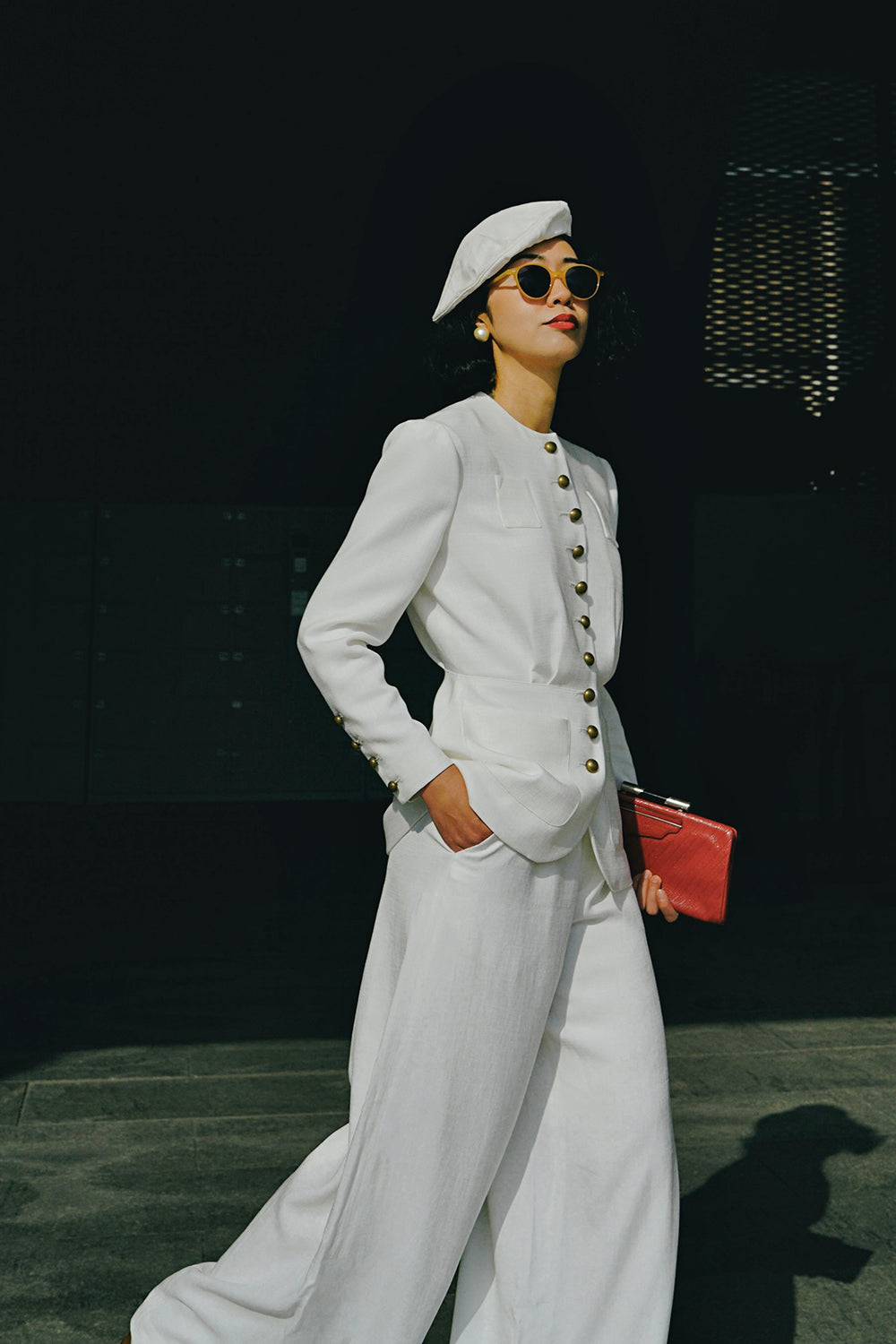 1930s|Collarless Fitted Button-Up Top( White )