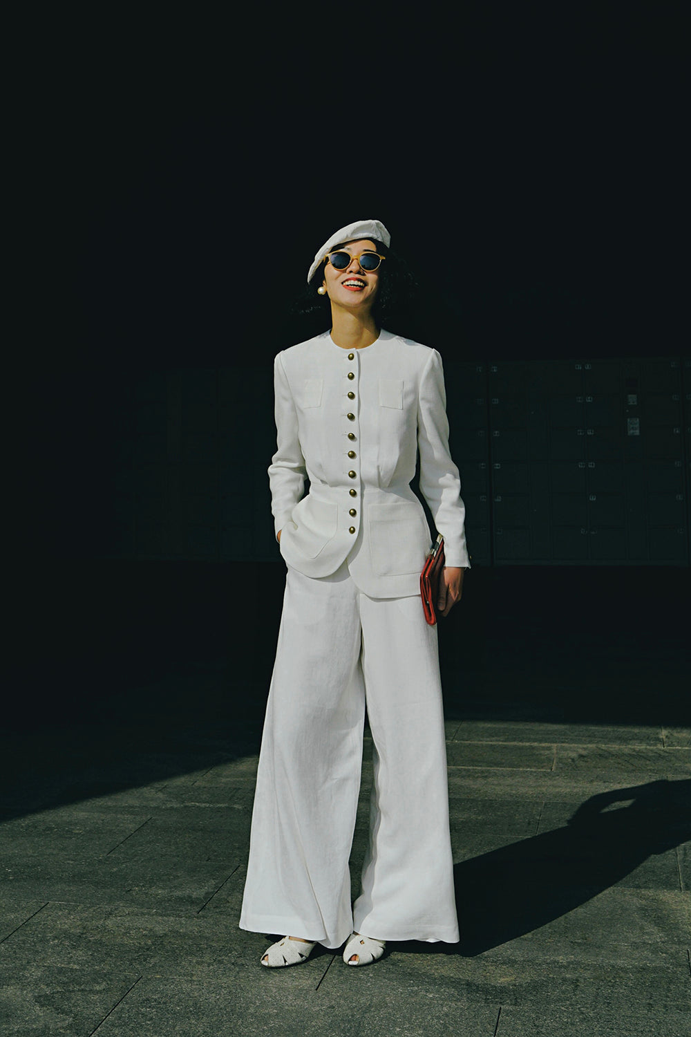 1930s|Collarless Fitted Button-Up Top( White )