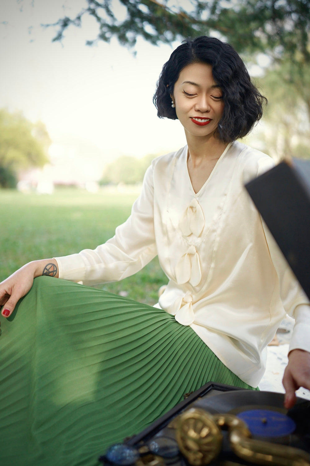 1920s|Color-Block Pleated Slip Dress