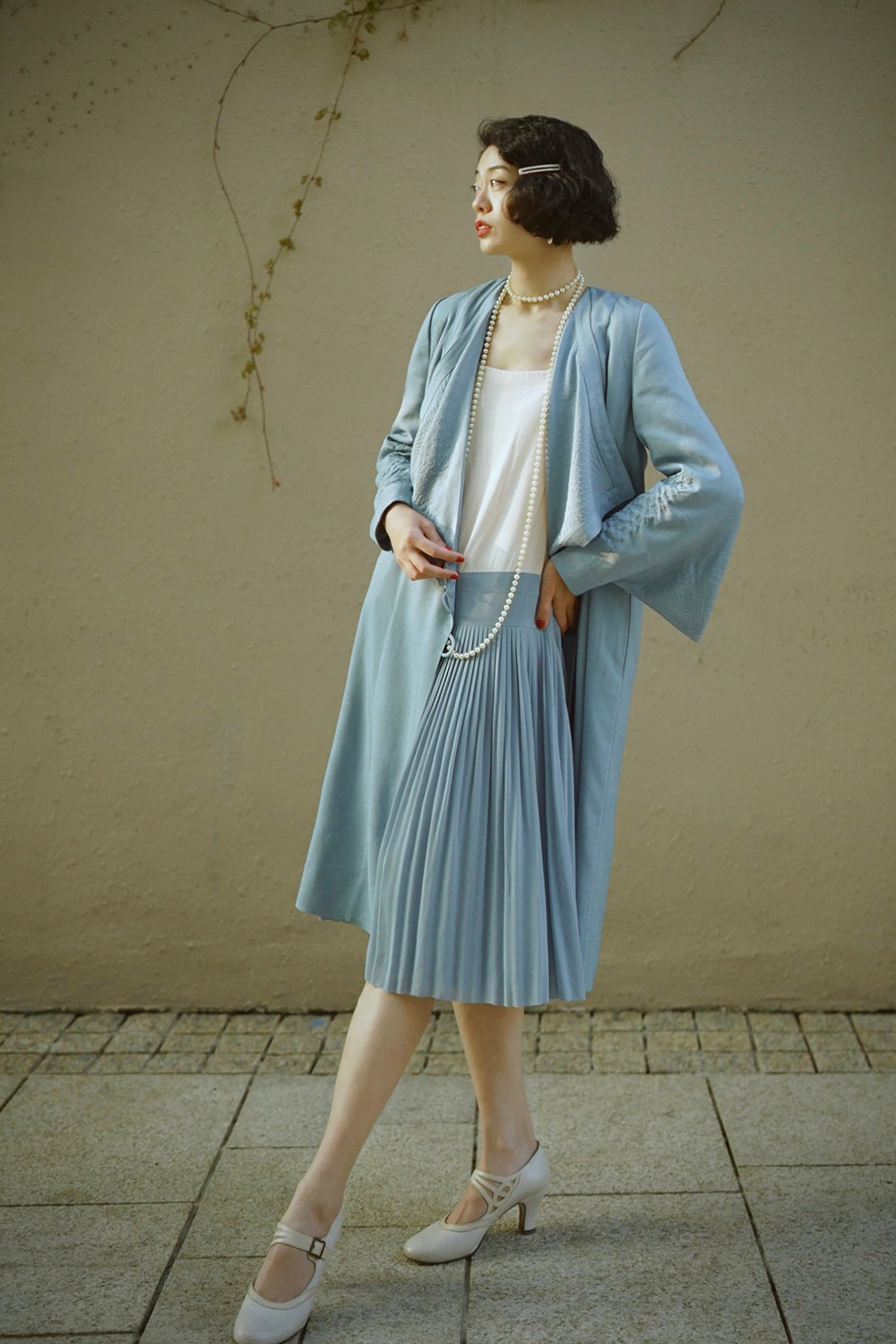 1920s|Color-Block Pleated Slip Dress