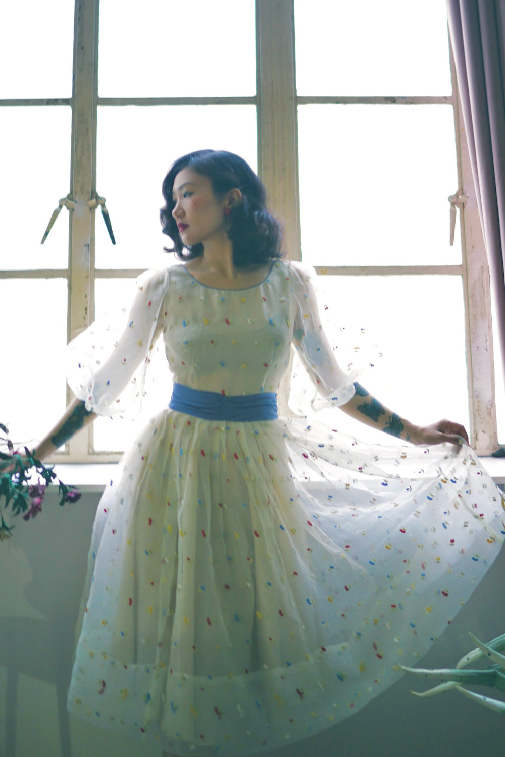 1950s|Cherry Embroidered Organza Dress