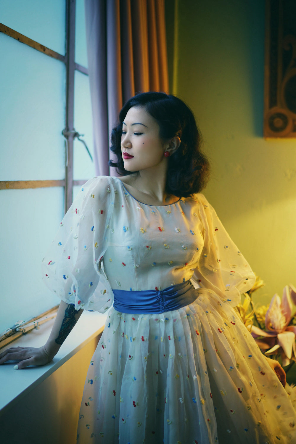 1950s|Cherry Embroidered Organza Dress