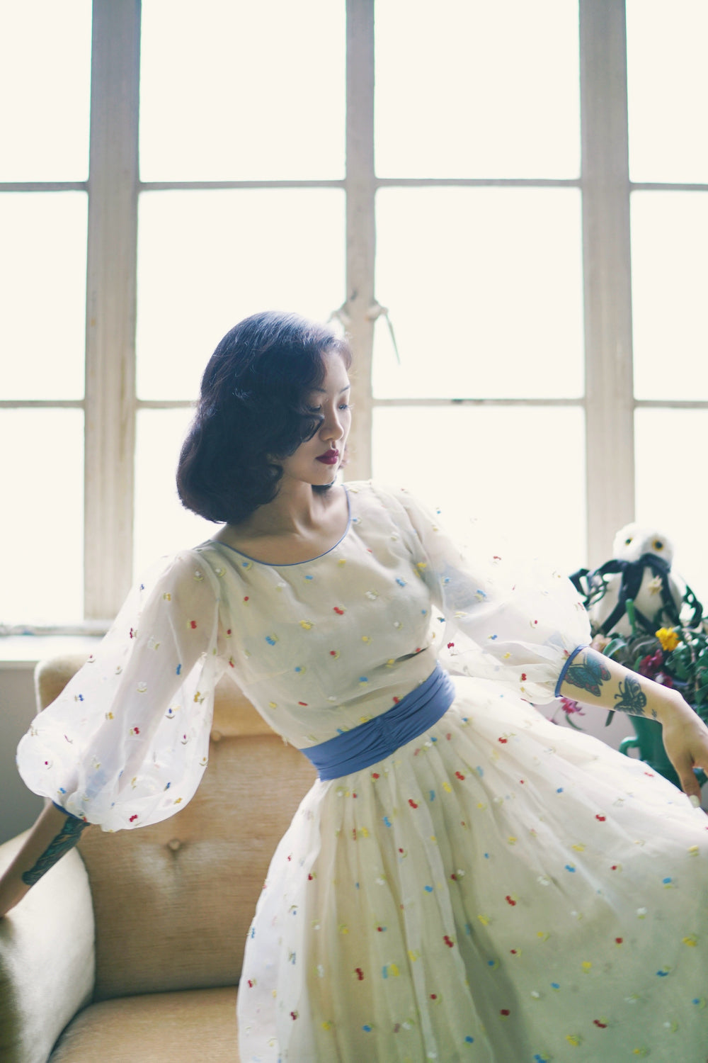 1950s|Cherry Embroidered Organza Dress