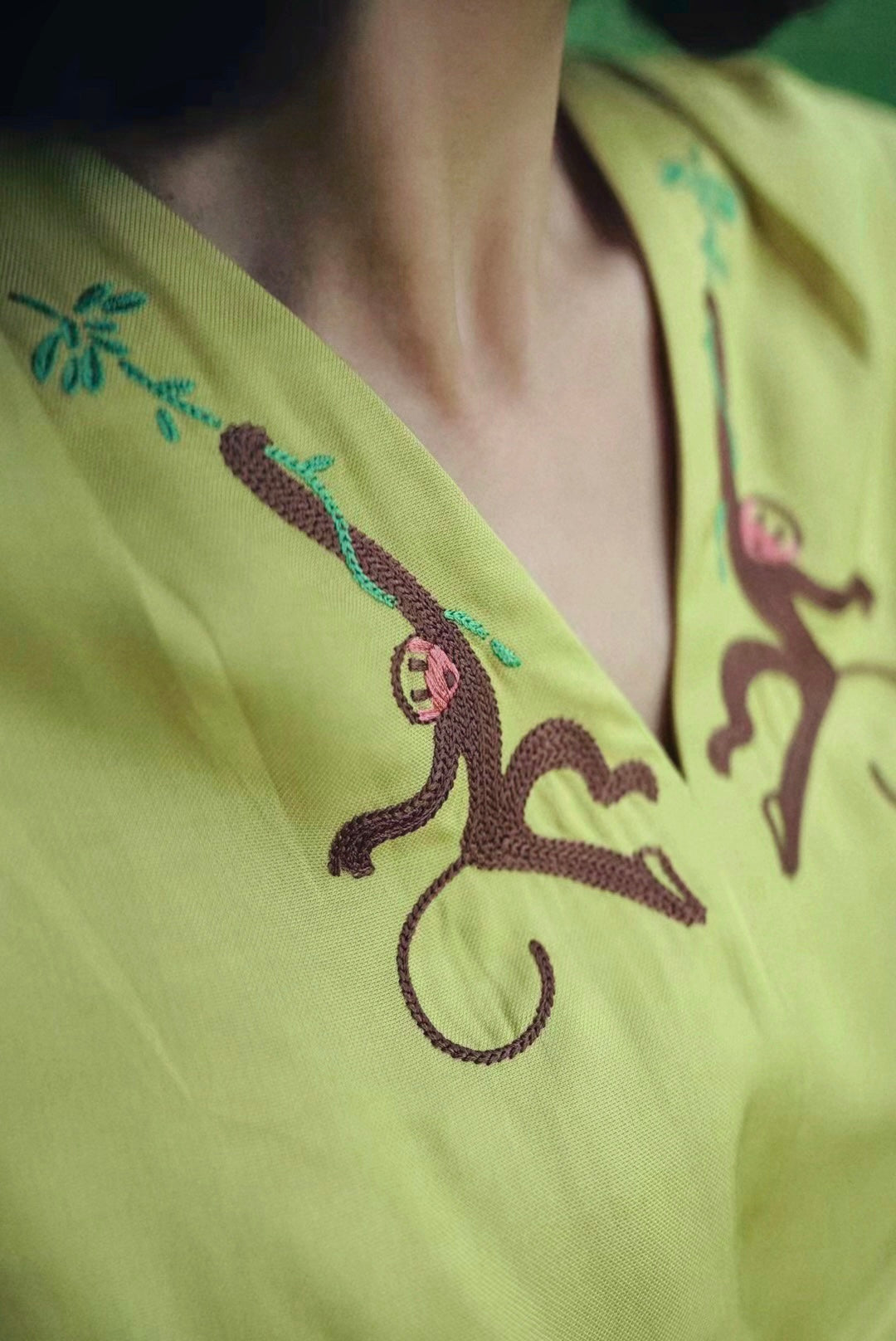 1940s|Monkey Embroidered Dress
