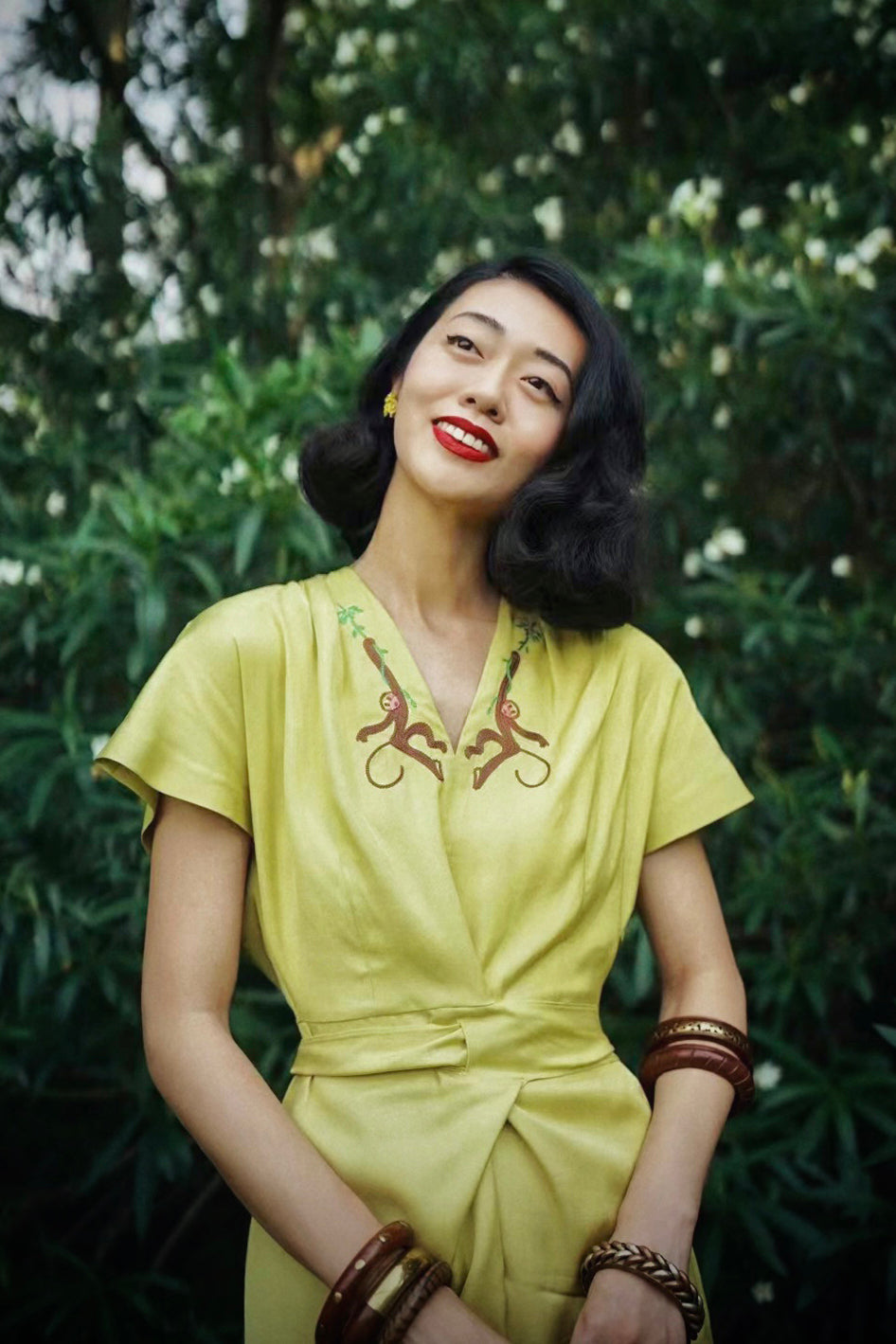 1940s|Monkey Embroidered Dress
