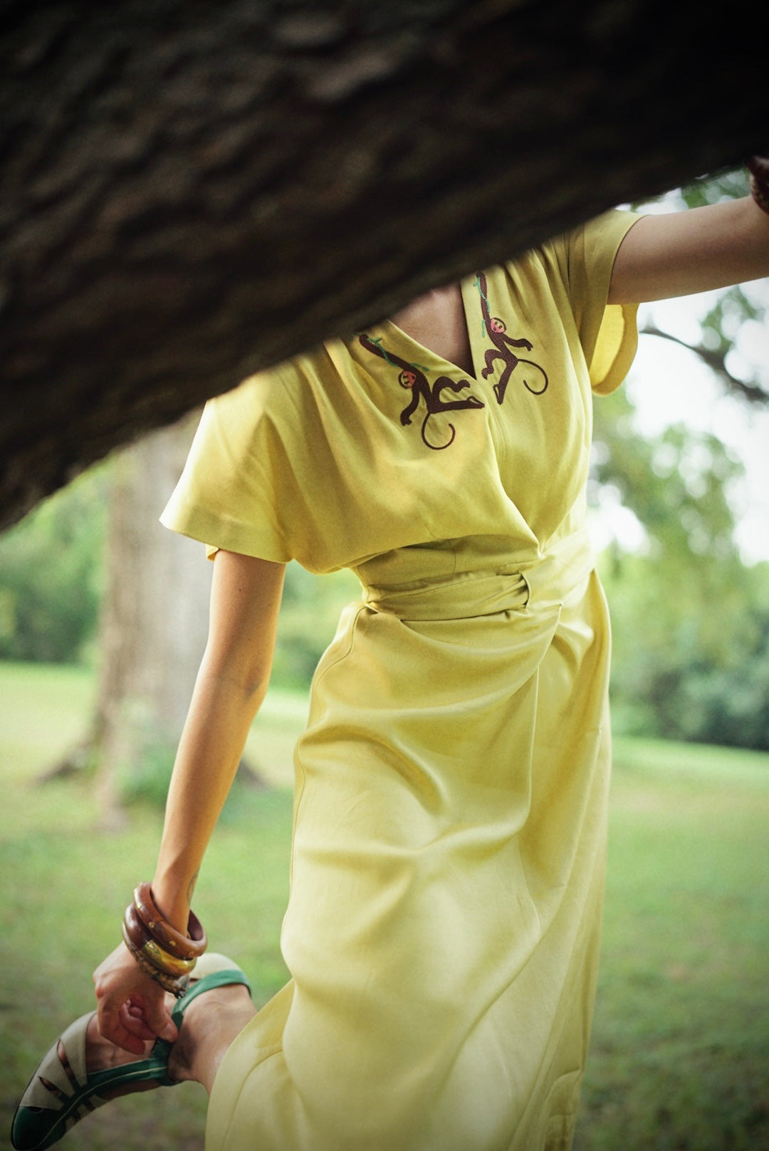 1940s|Monkey Embroidered Dress