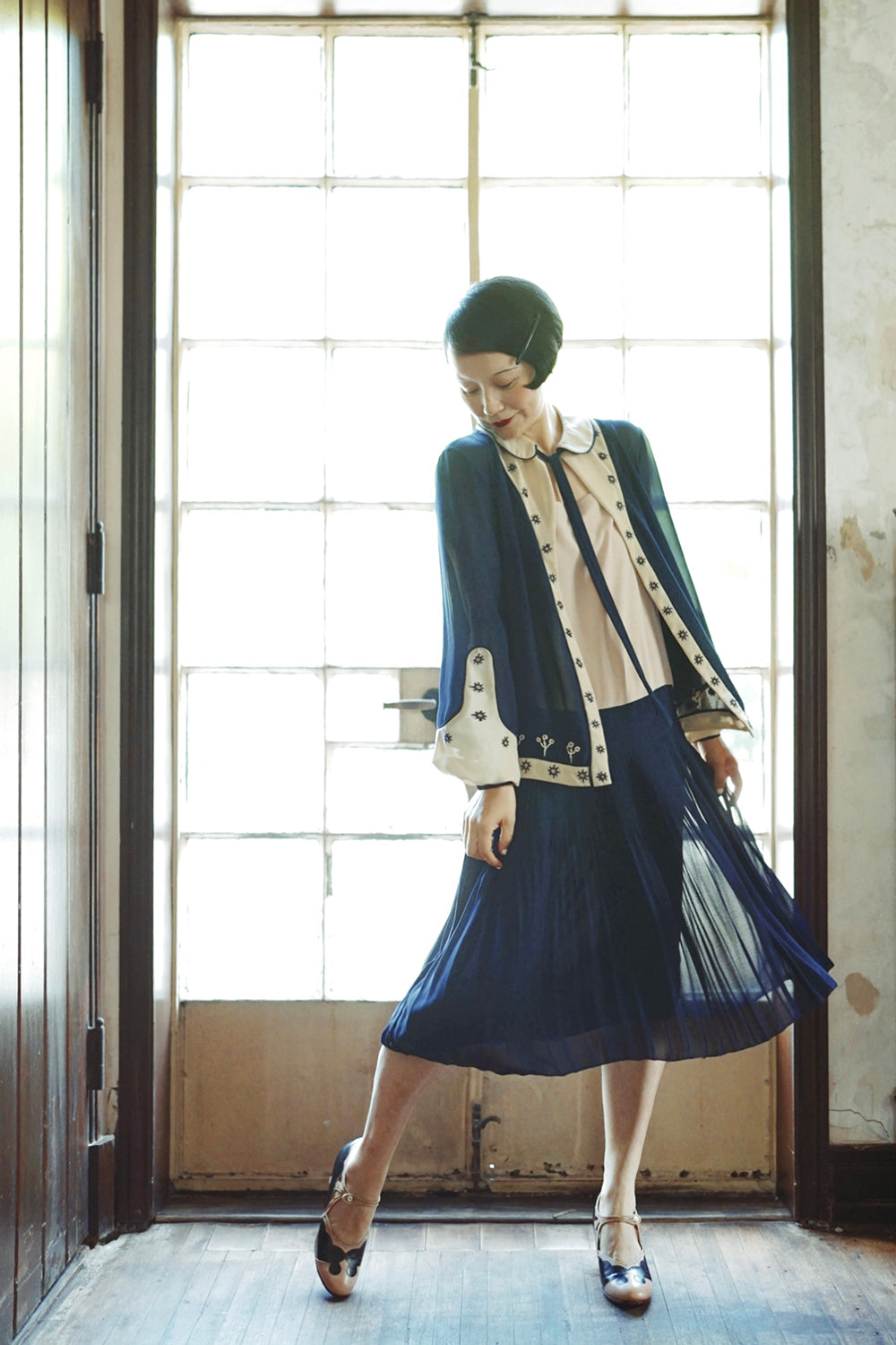 1920s|Hand-embroidered Chiffon Two-Piece Set