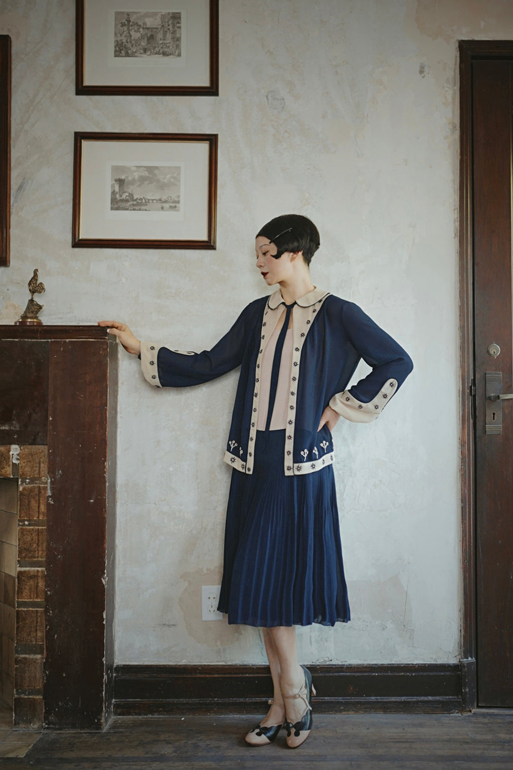 1920s|Hand-embroidered Chiffon Two-Piece Set