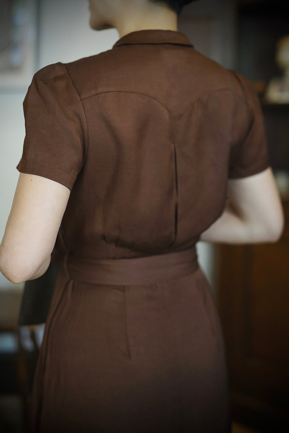 1930s|Doll Head Embroidered Dress(Brown)