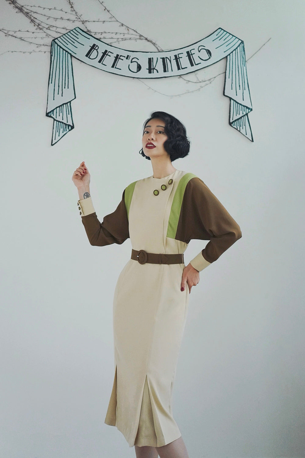 1940s|Color-blocking dress