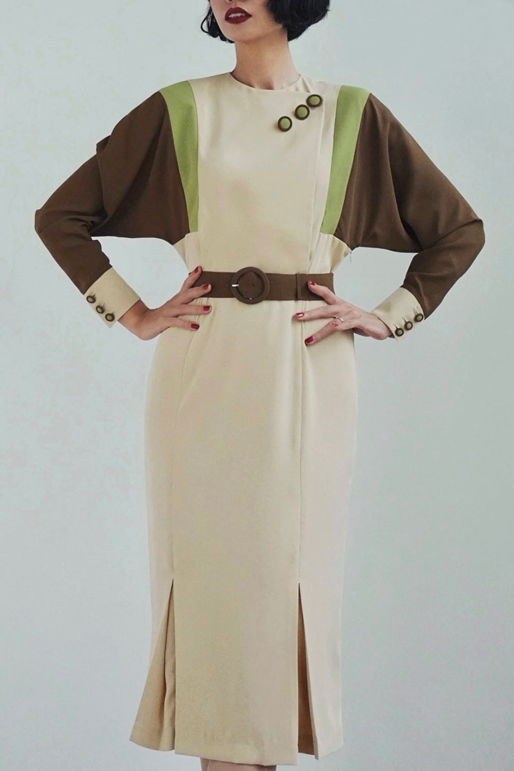 1940s|Color-blocking dress