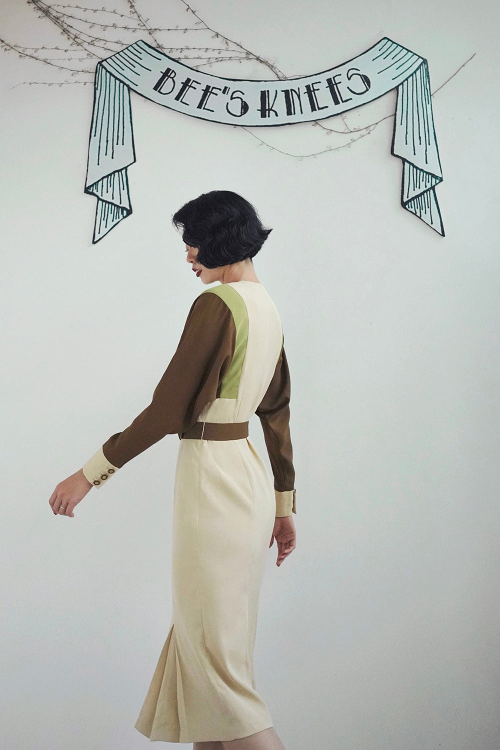 1940s|Color-blocking dress