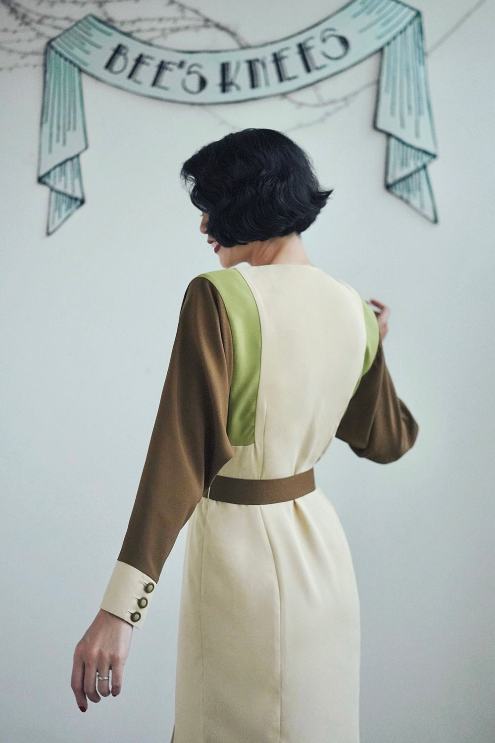 1940s|Color-blocking dress