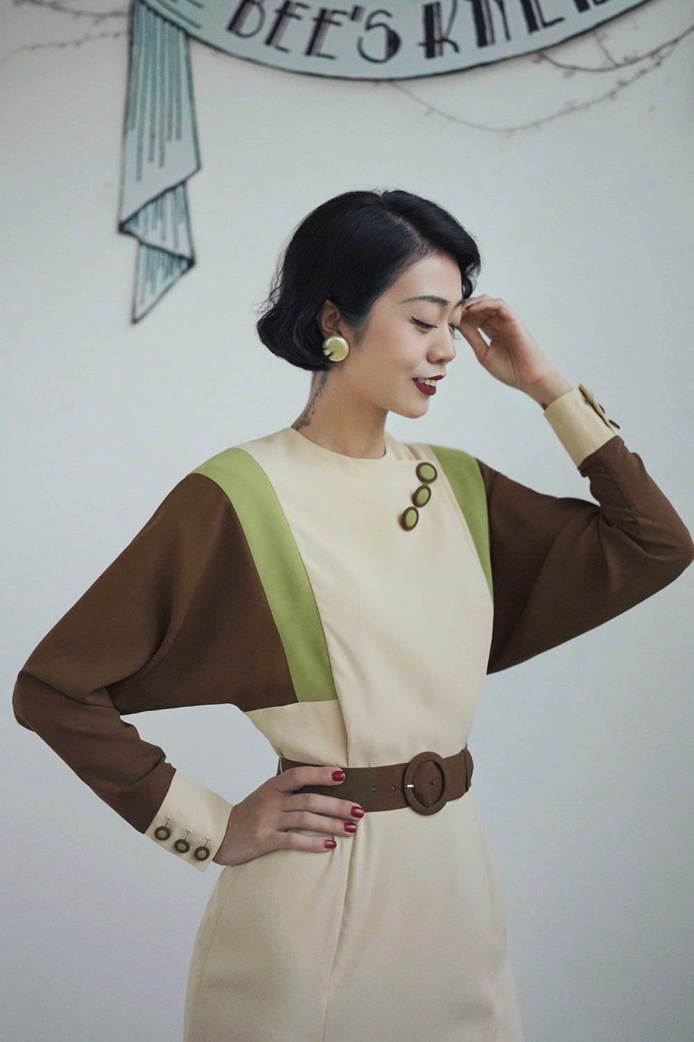 1940s|Color-blocking dress