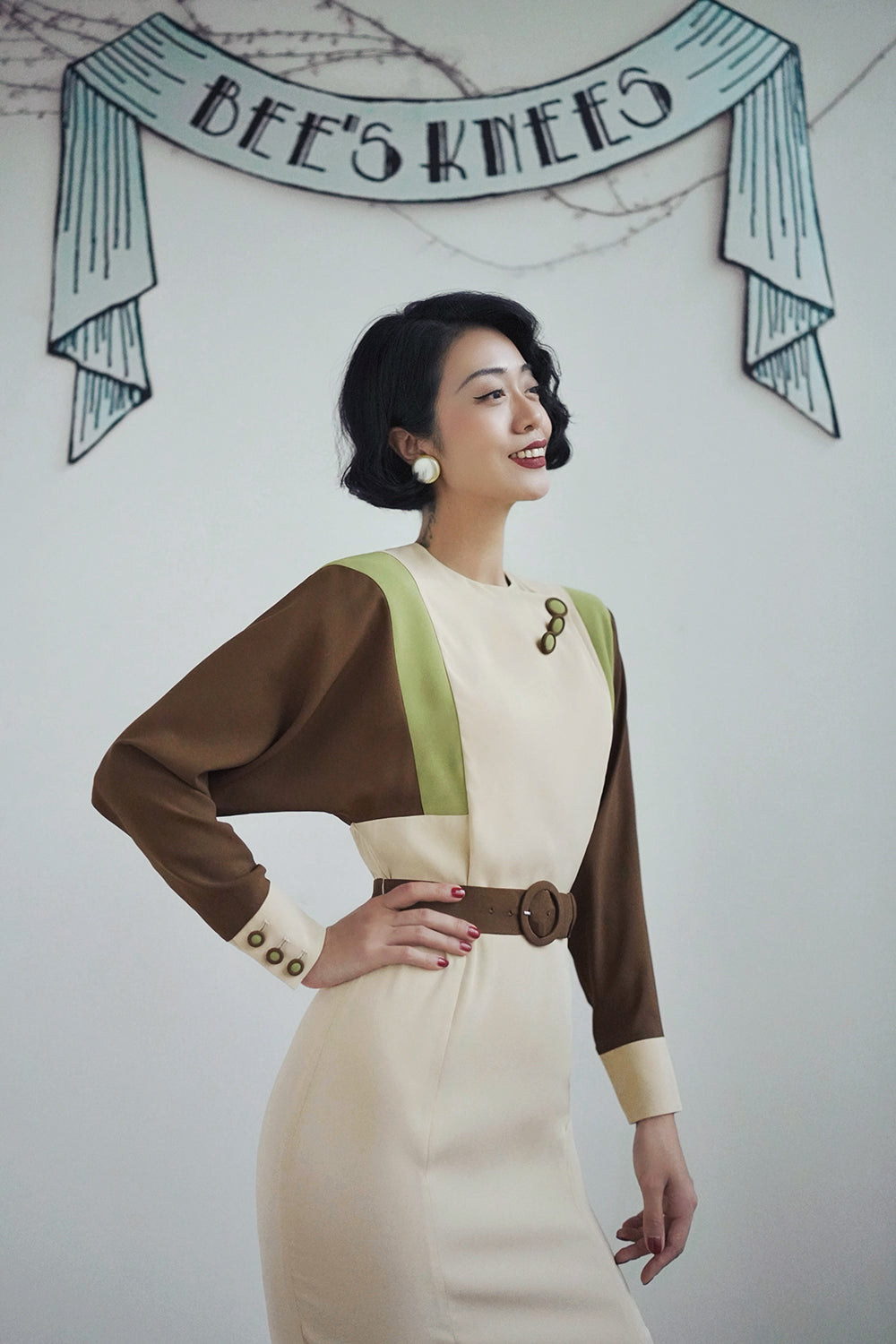 1940s|Color-blocking dress