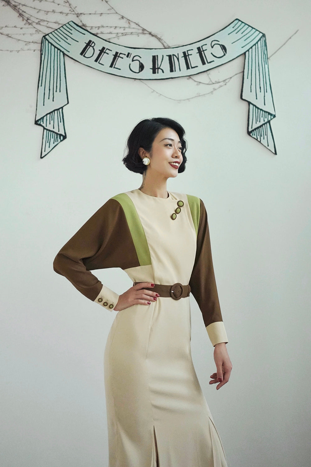 1940s|Color-blocking dress