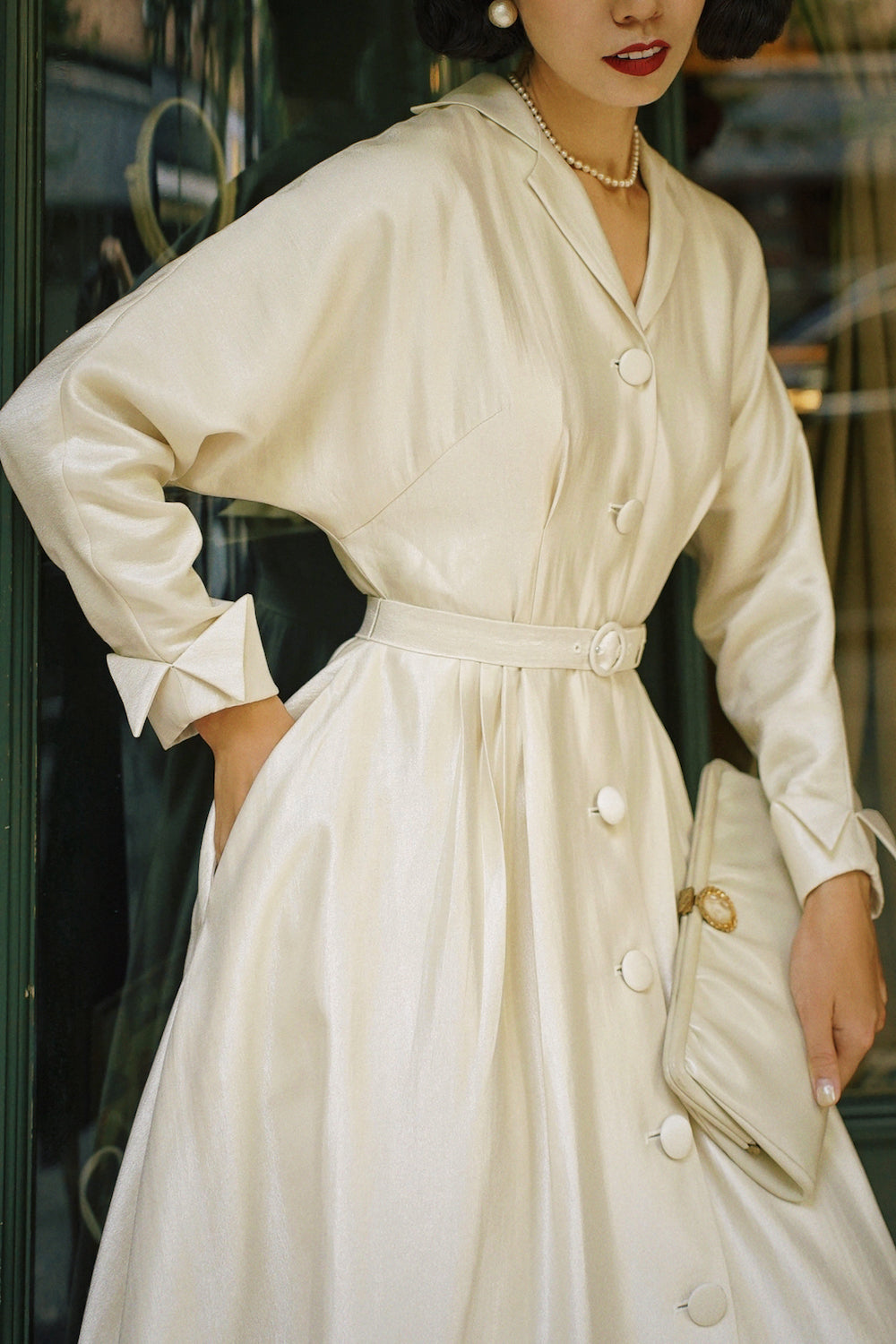 1950s|Classic Trench Coat Dress| Black&White