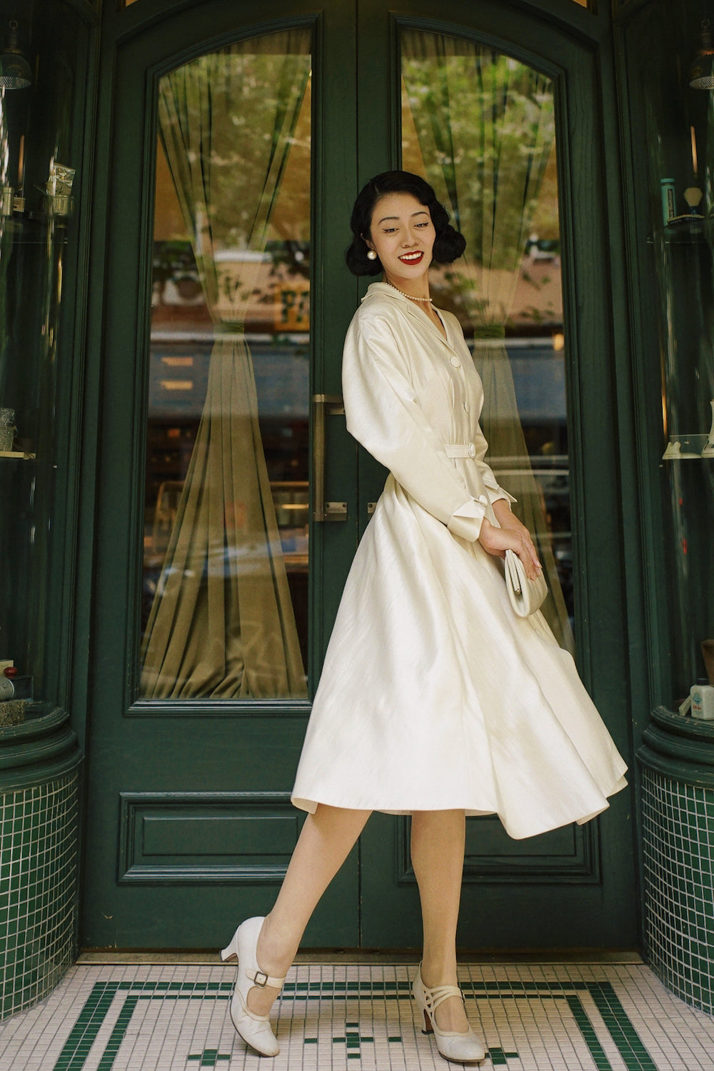 1950s|Classic Trench Coat Dress| Black&White