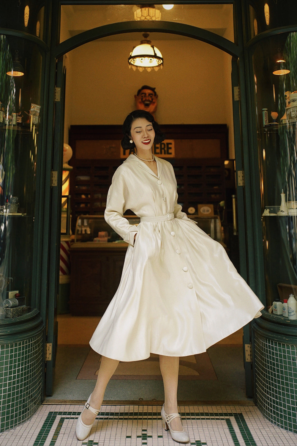 1950s|Classic Trench Coat Dress| Black&White