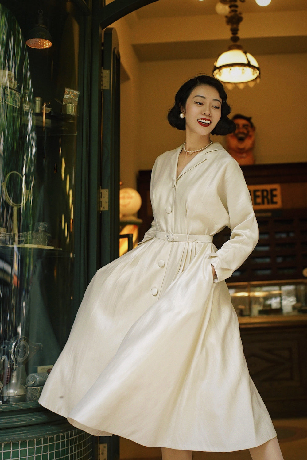 1950s|Classic Trench Coat Dress| Black&White - Main Image