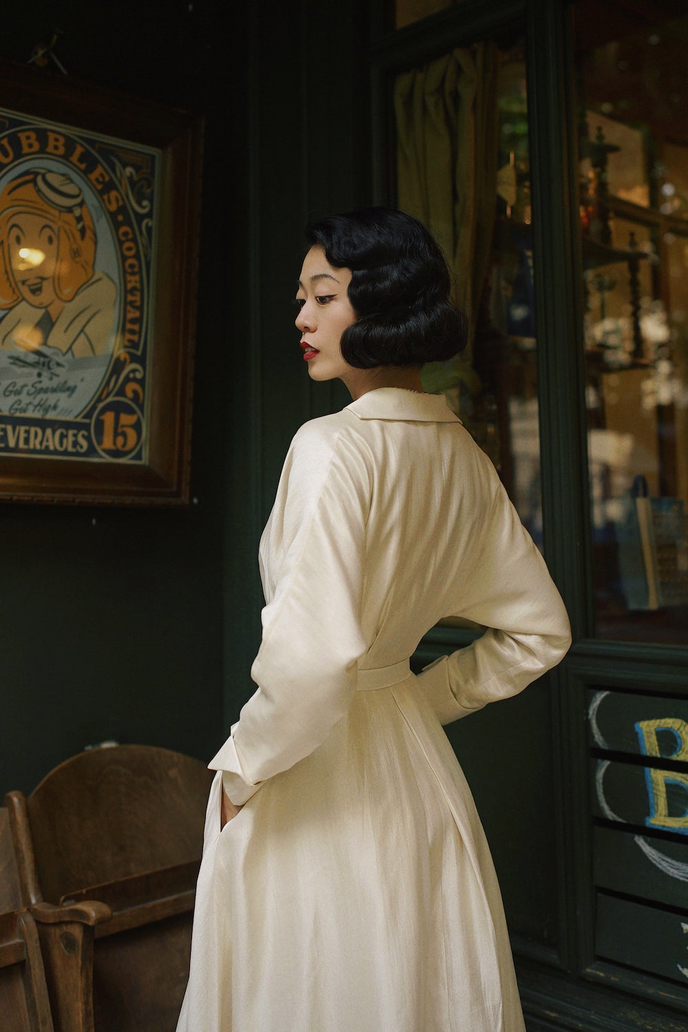 1950s|Classic Trench Coat Dress| Black&White