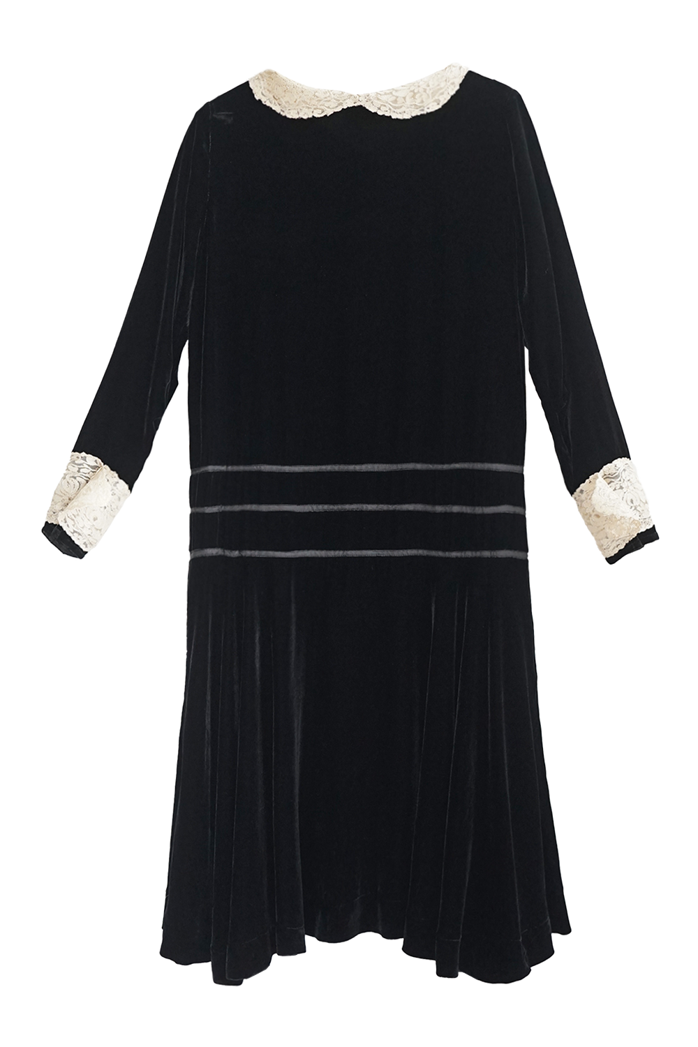 1920s|Asymmetric Lace Art Deco Velvet Dress