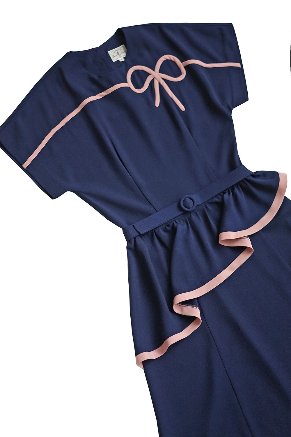 1940s|Bows Peplum Dress(Orange / Navy)