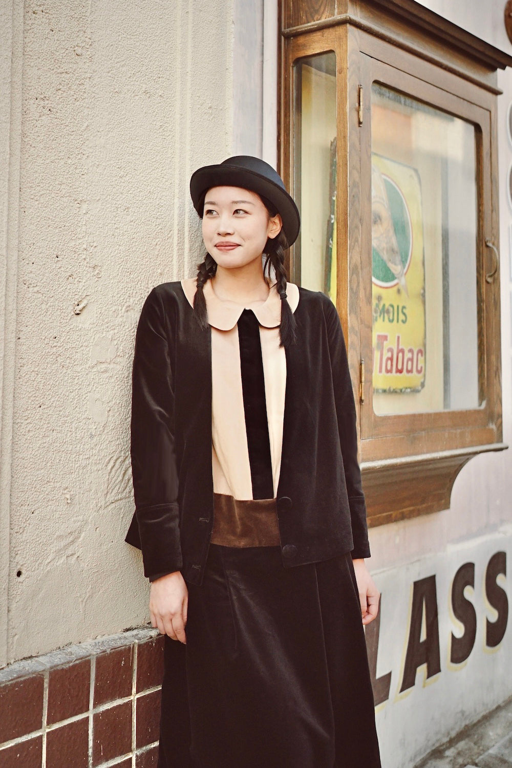 1920s|Peter Pan Collar Velvet Two-Piece Set
