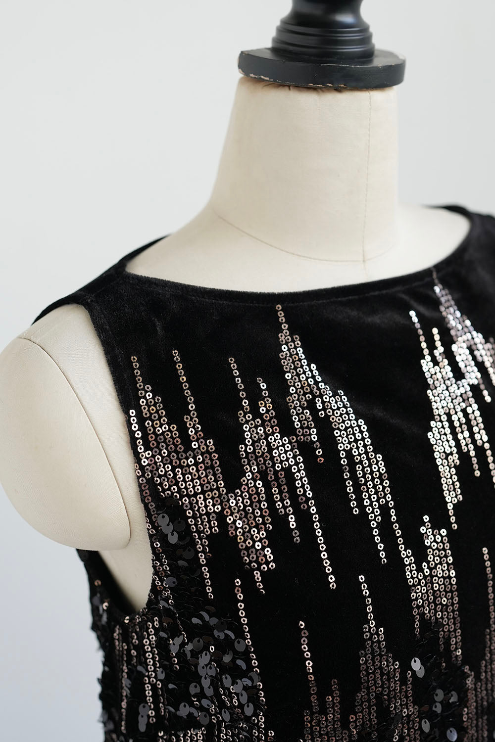 1920s|Black Velvet Sequin Evening Gown