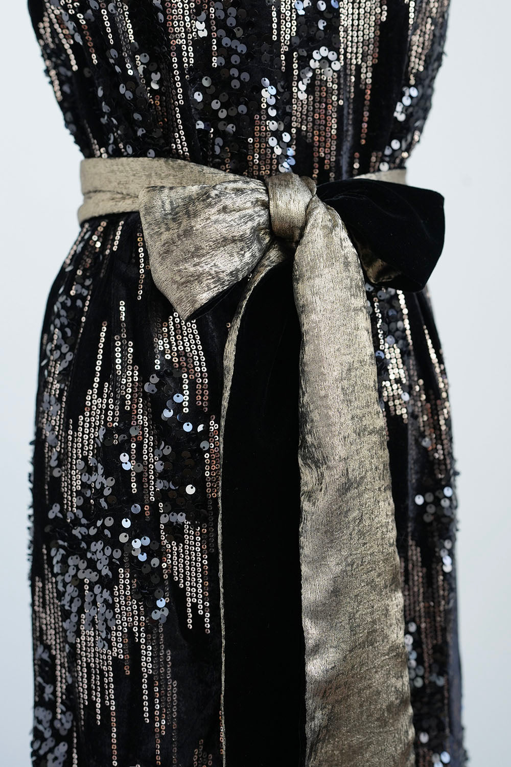 1920s|Black Velvet Sequin Evening Gown