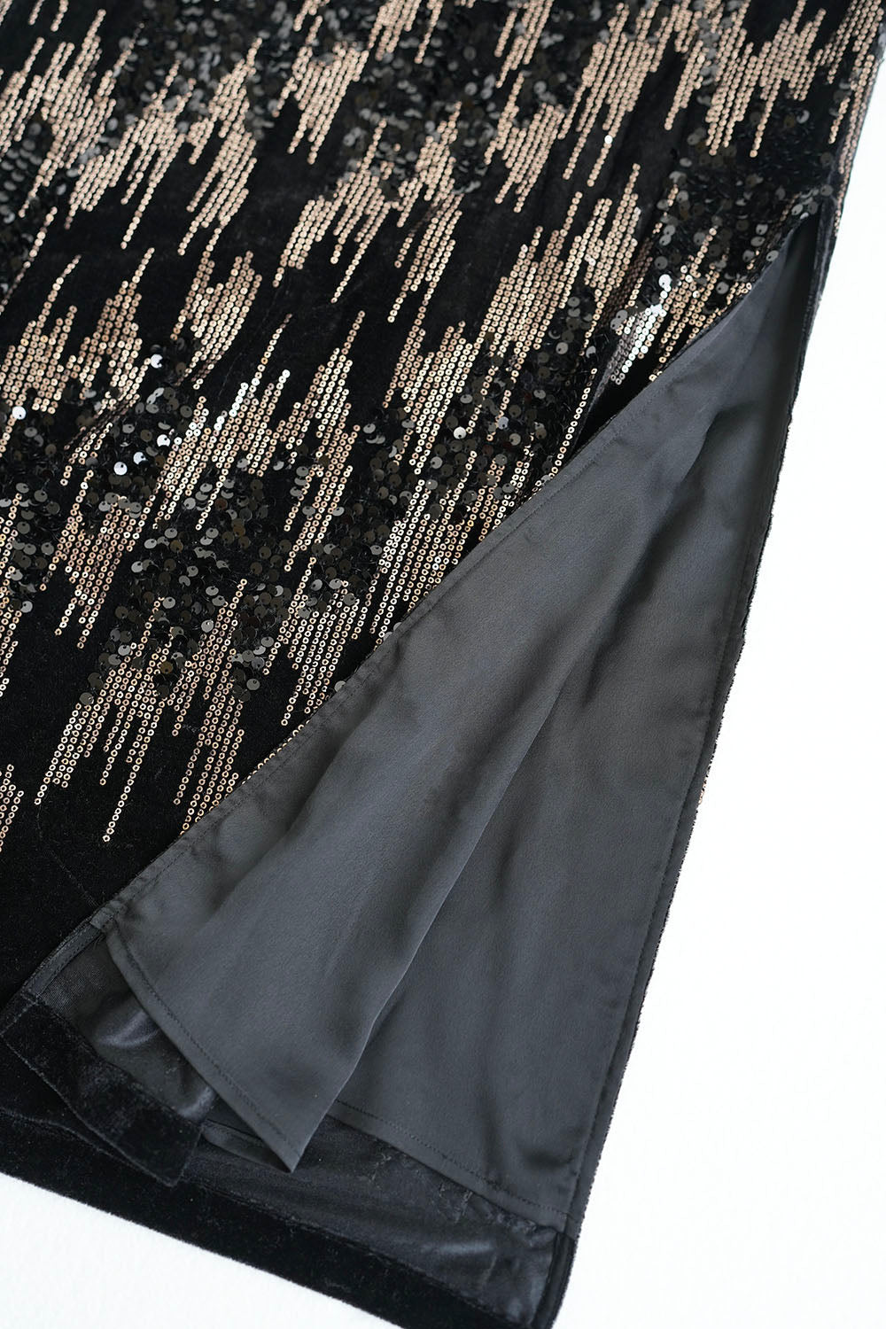 1920s|Black Velvet Sequin Evening Gown