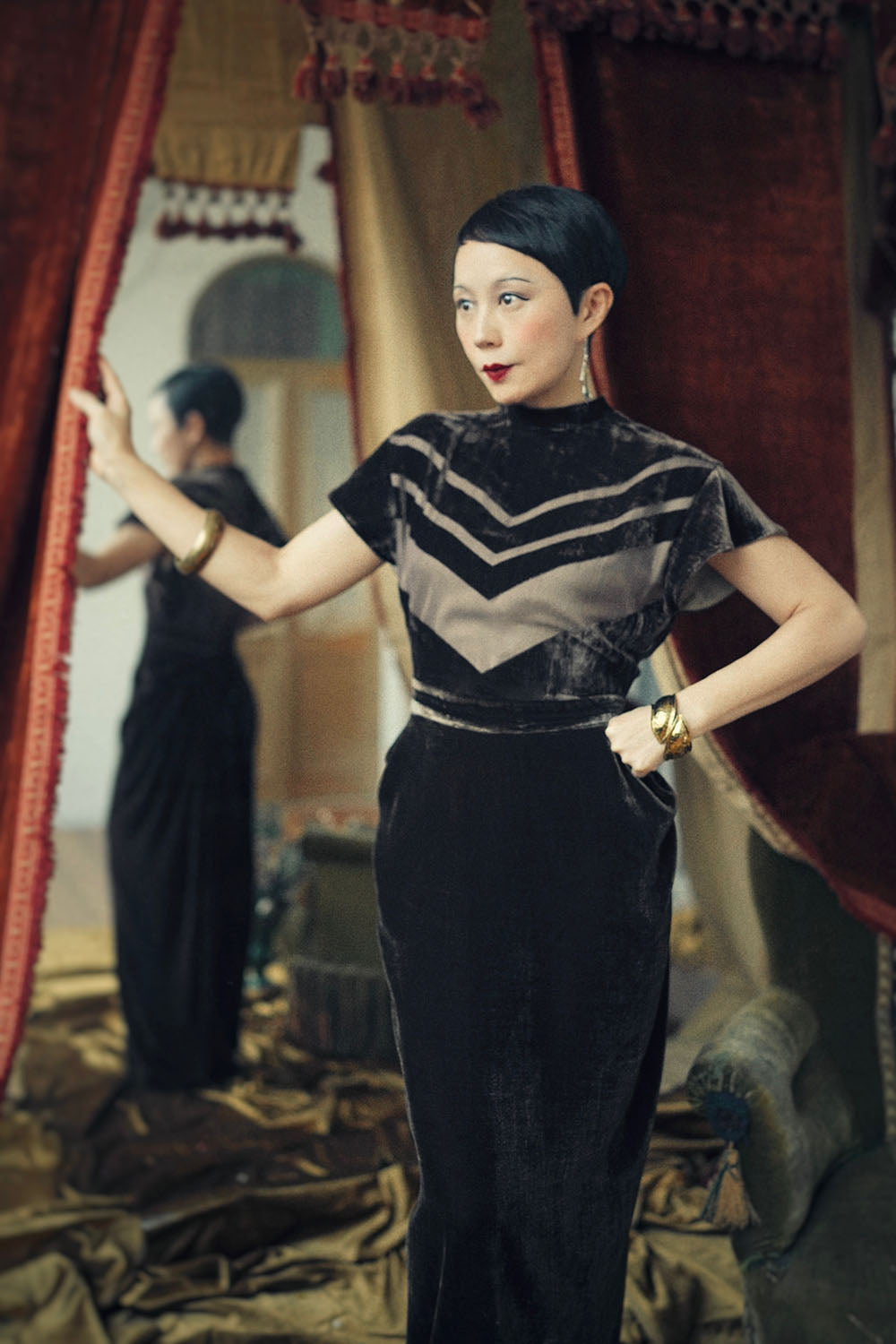 1930s|Art Deco Brown Velvet Goddess Dress