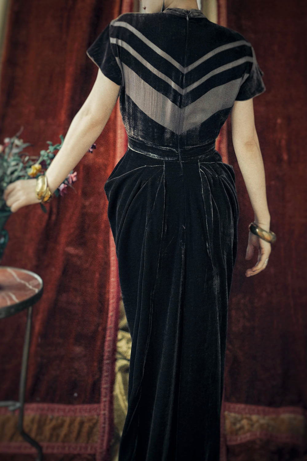 1930s|Art Deco Brown Velvet Goddess Dress