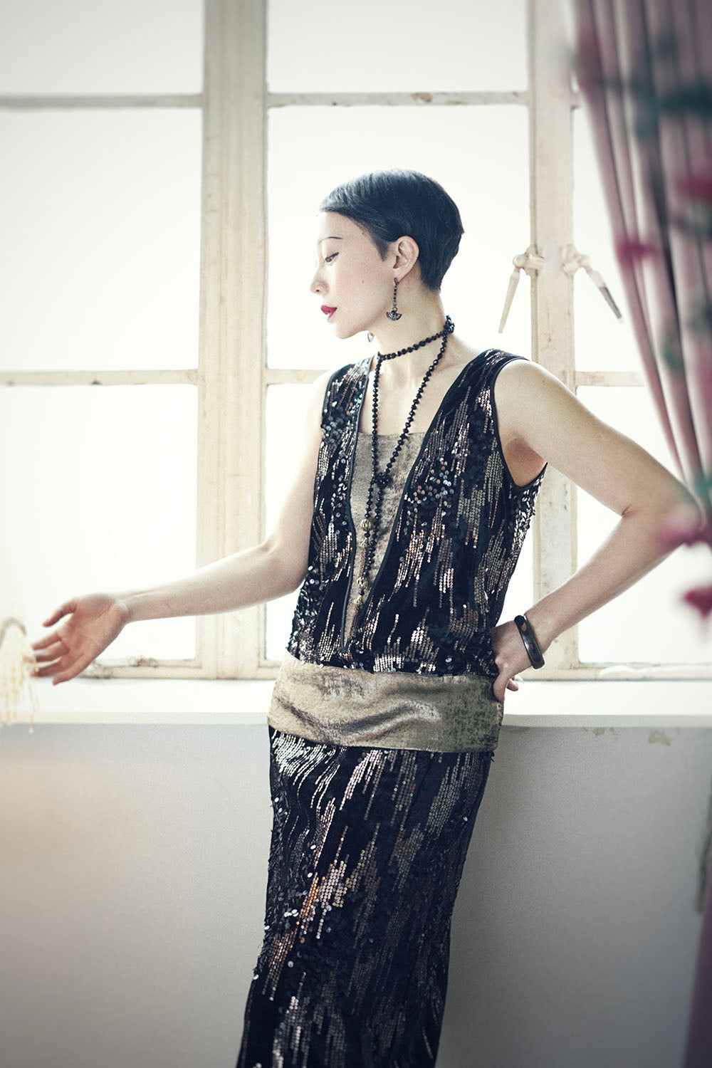 1920s|Gold Sequin Paneled Dress