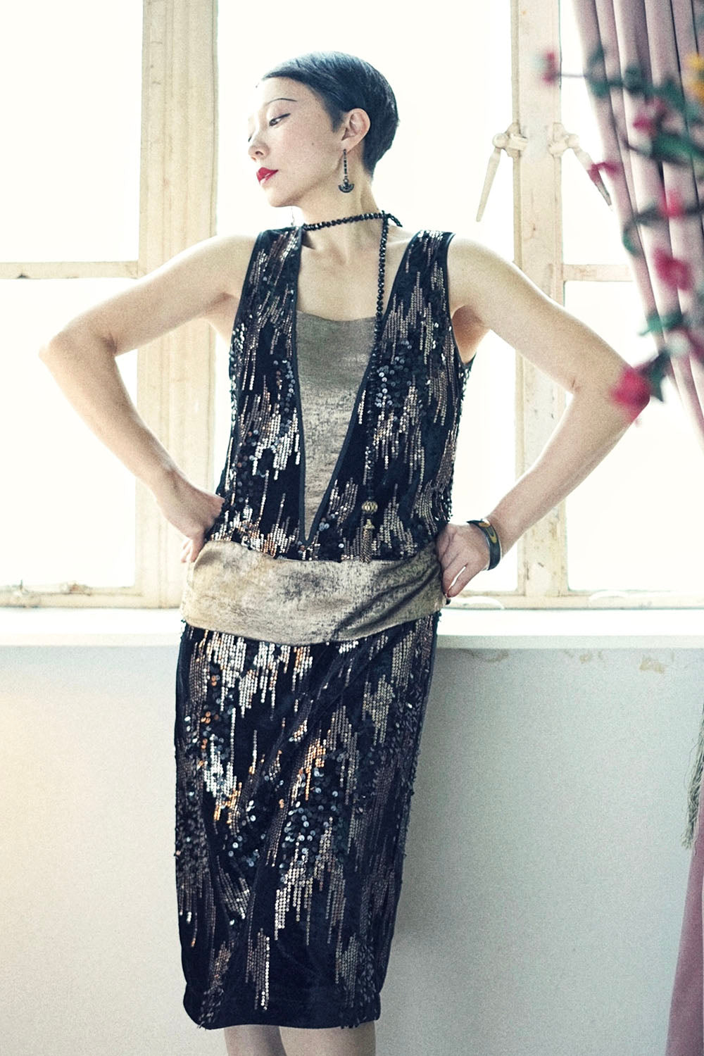 1920s|Gold Sequin Paneled Dress