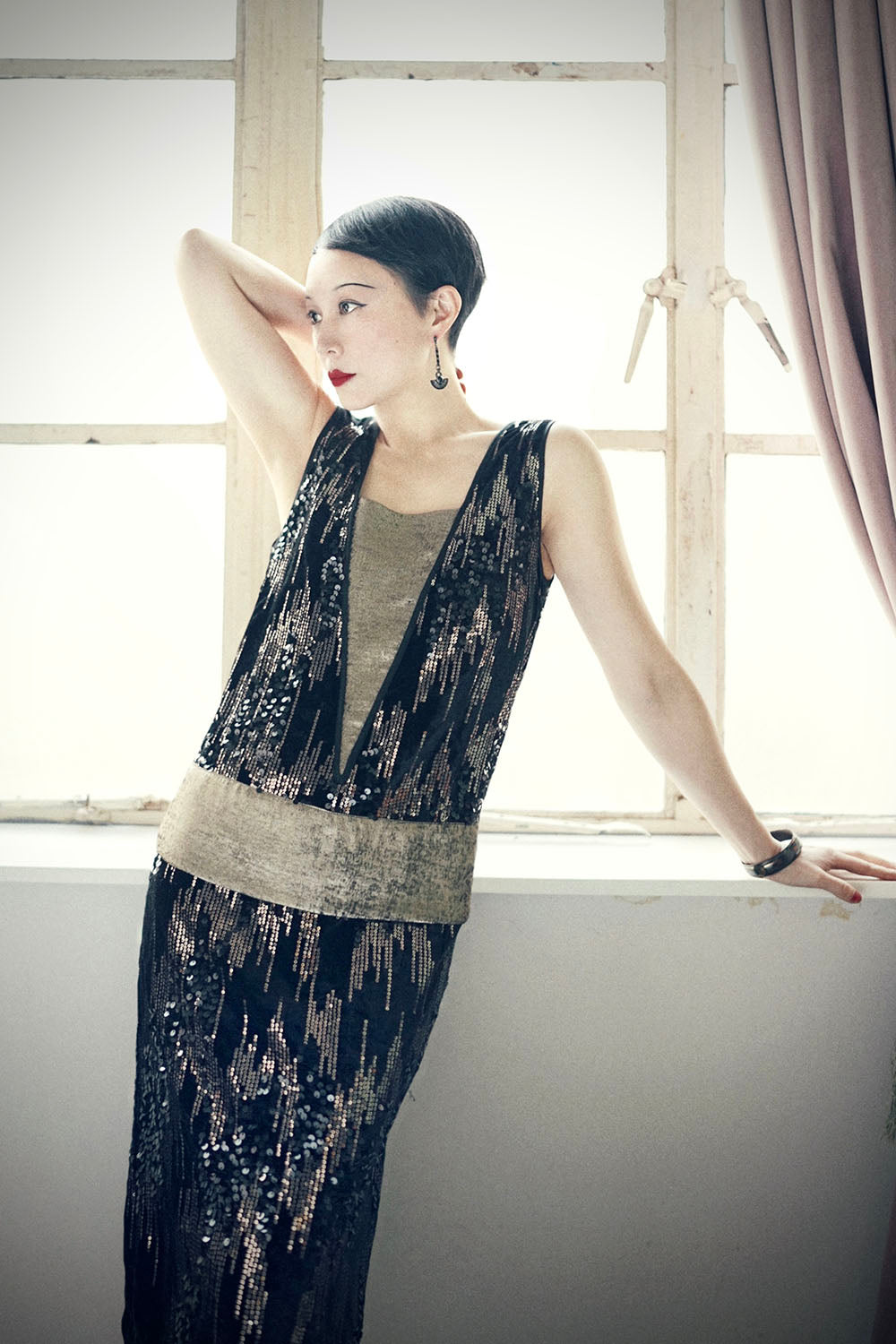 1920s|Gold Sequin Paneled Dress