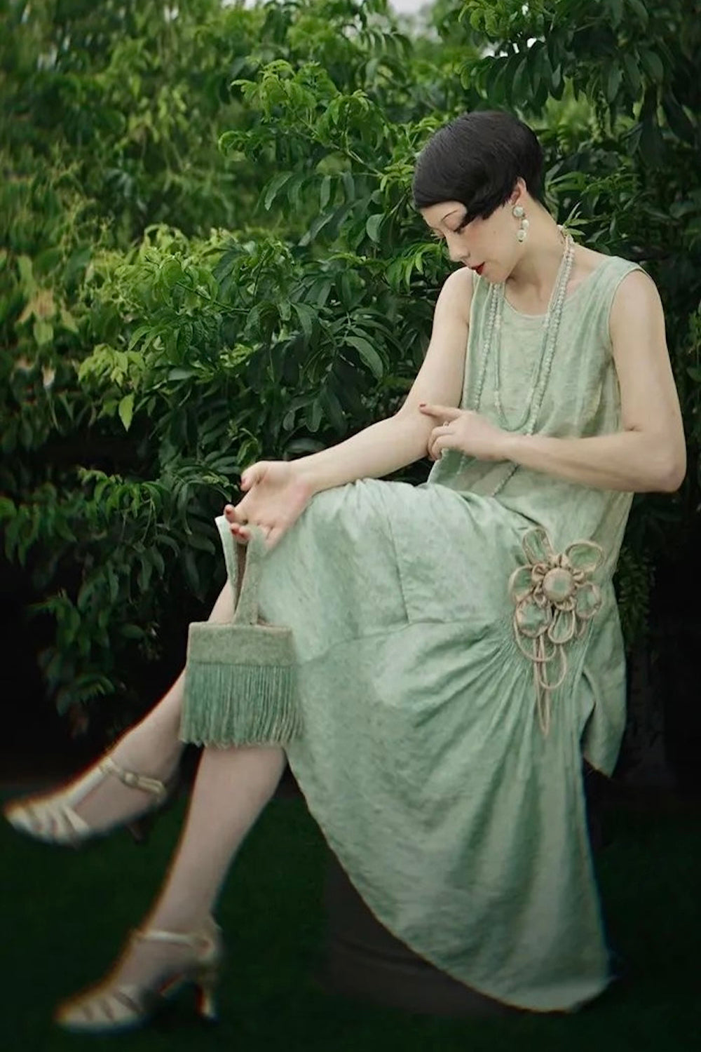 1920s | Green flower flapper dress