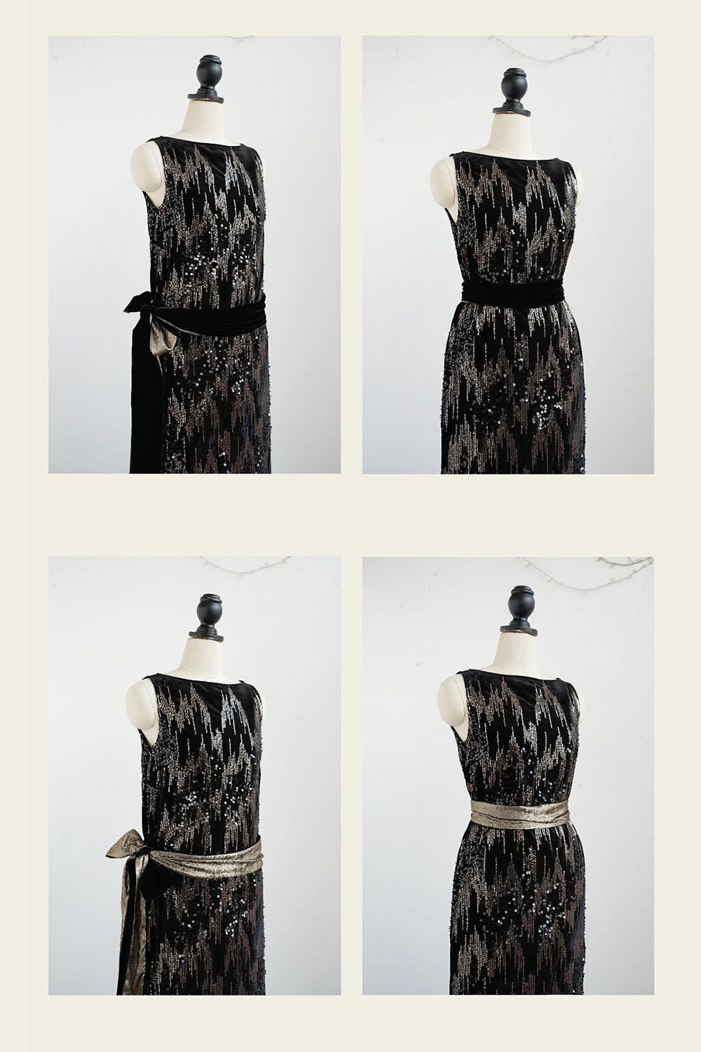1920s|Black Velvet Sequin Evening Gown