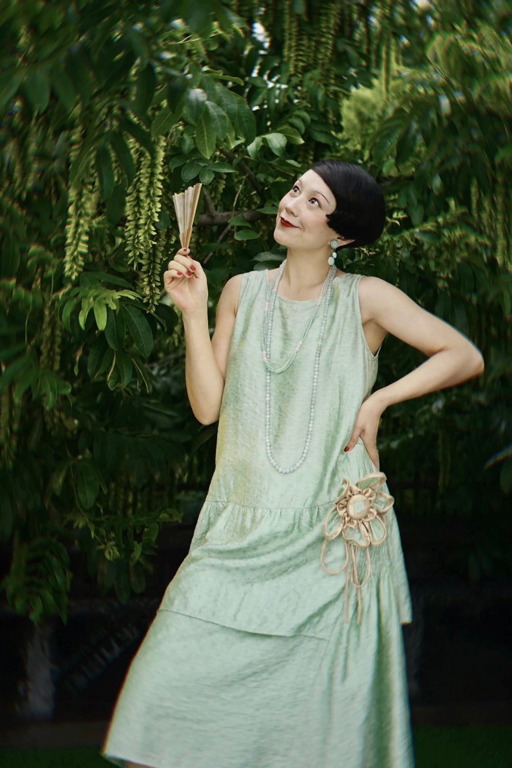 1920s | Green flower flapper dress