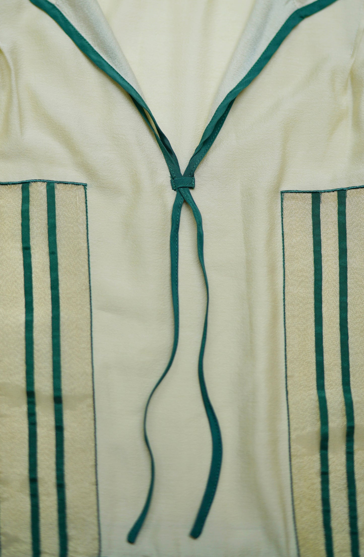 1920s|Green striped woven ribbon dress