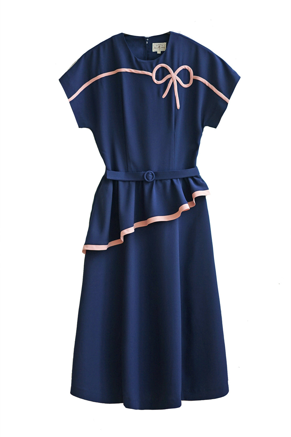 1940s|Bows Peplum Dress(Orange / Navy)