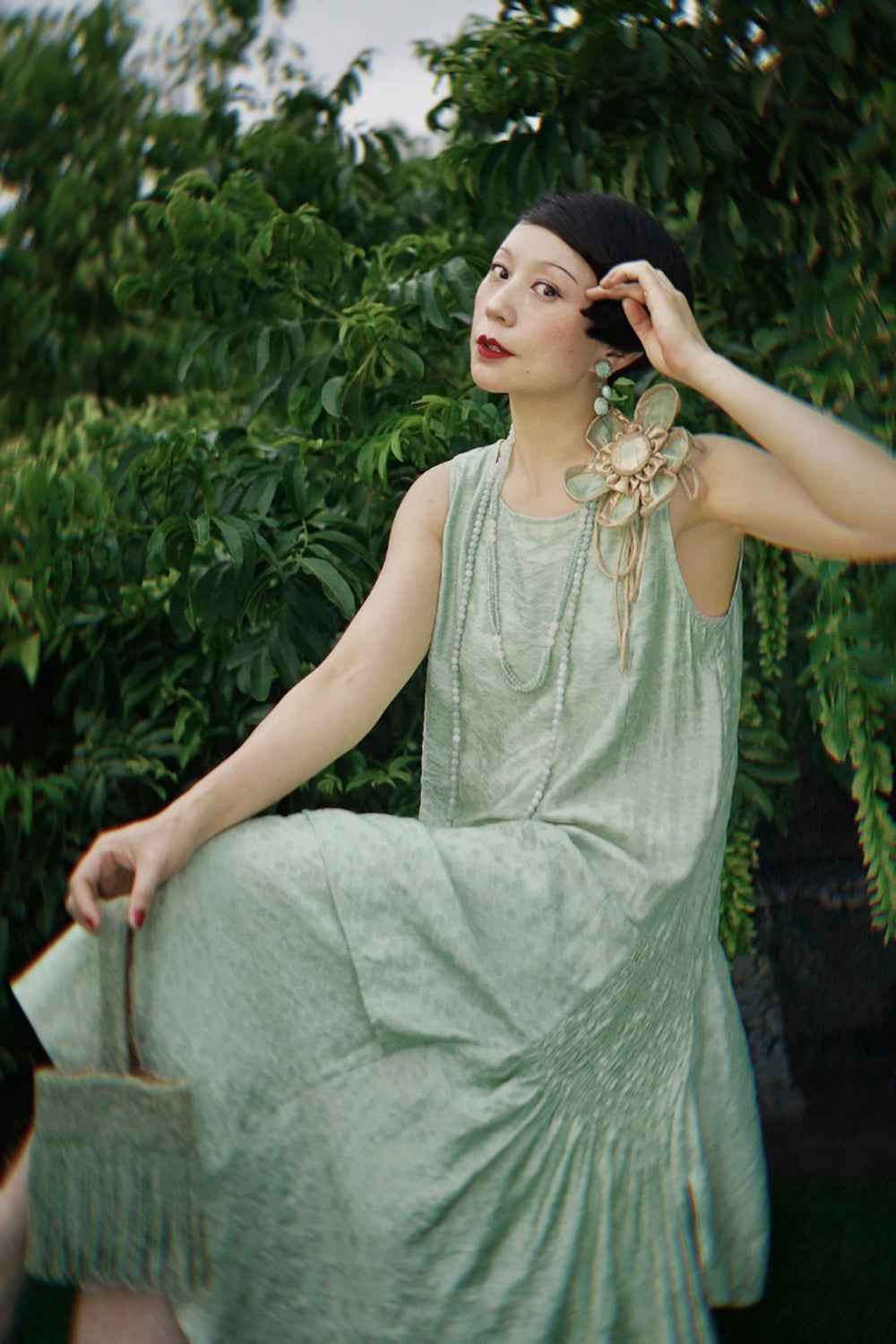 1920s | Green flower flapper dress