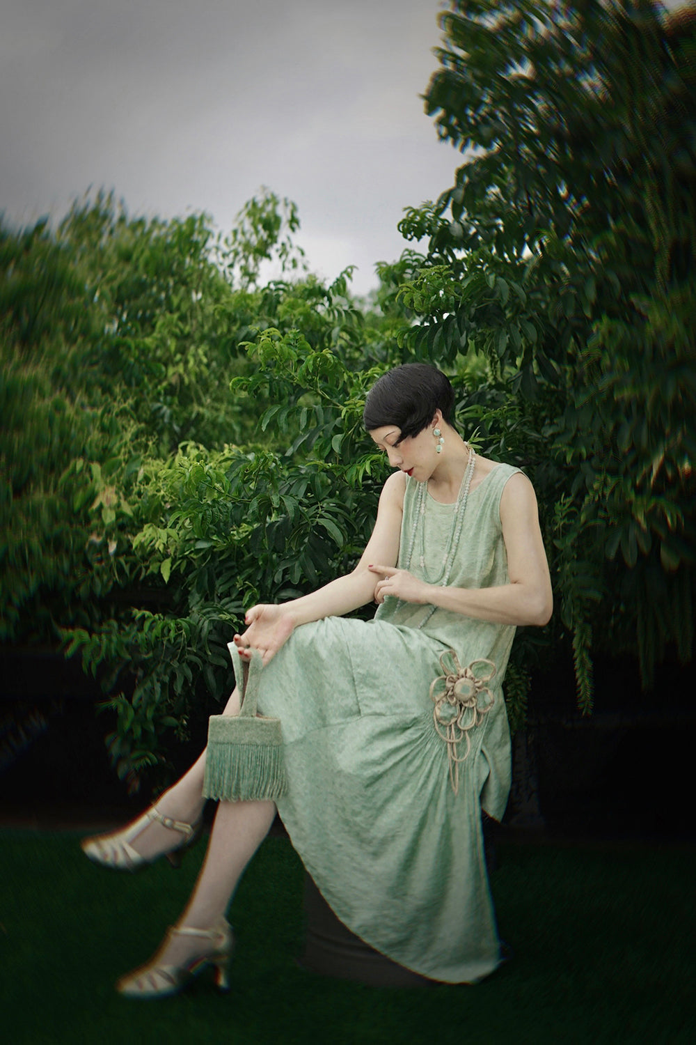1920s | Green flower flapper dress