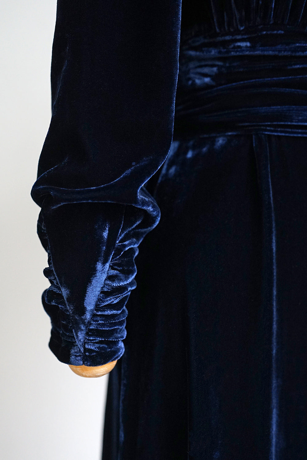1930s|Lace V-Neck Blue Velvet Dress