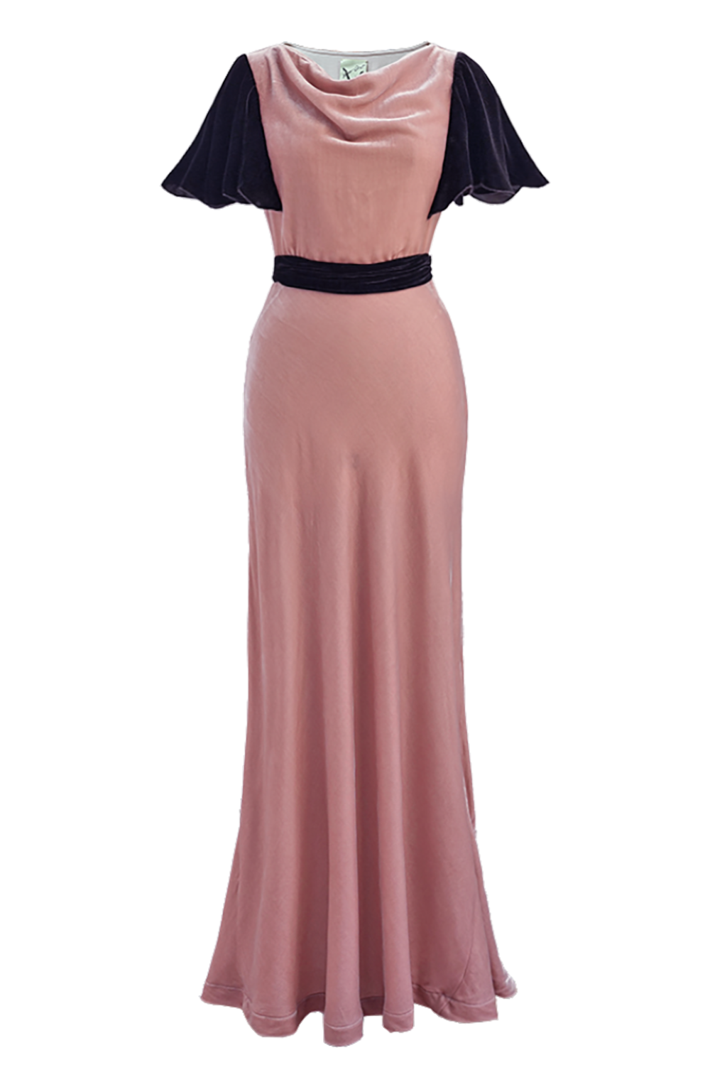 1930s|Cap Sleeve Velvet Gown (Pink + Coffee)