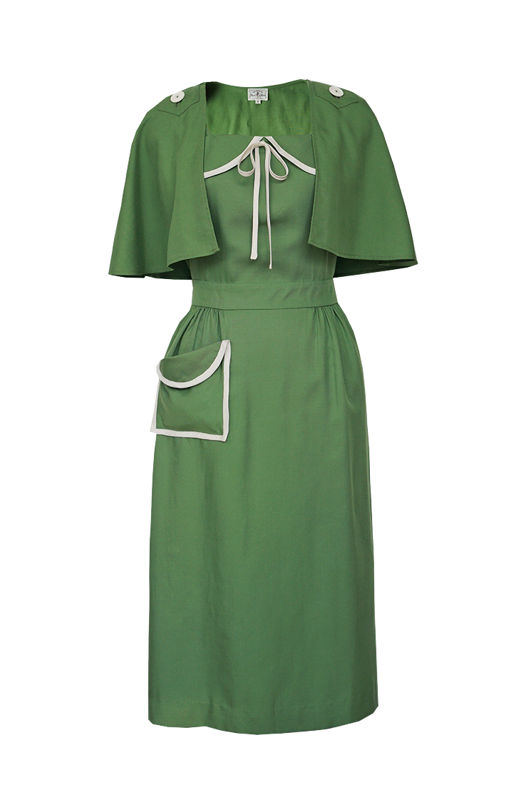 1930s|Detachable Cape Botton Dress