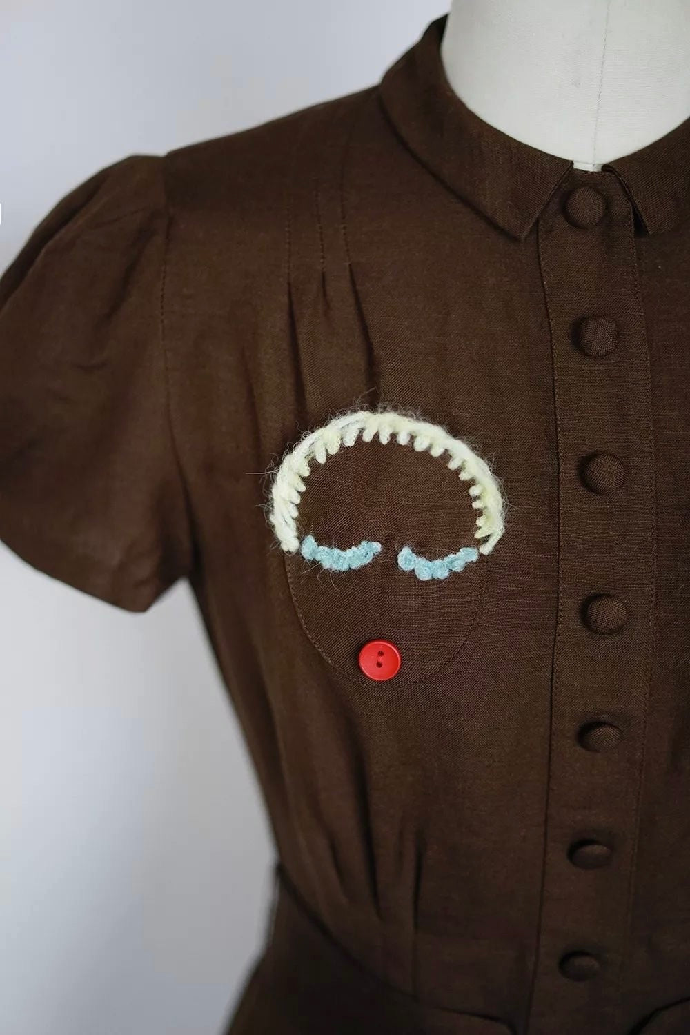 1930s|Doll Head Embroidered Dress(Brown)