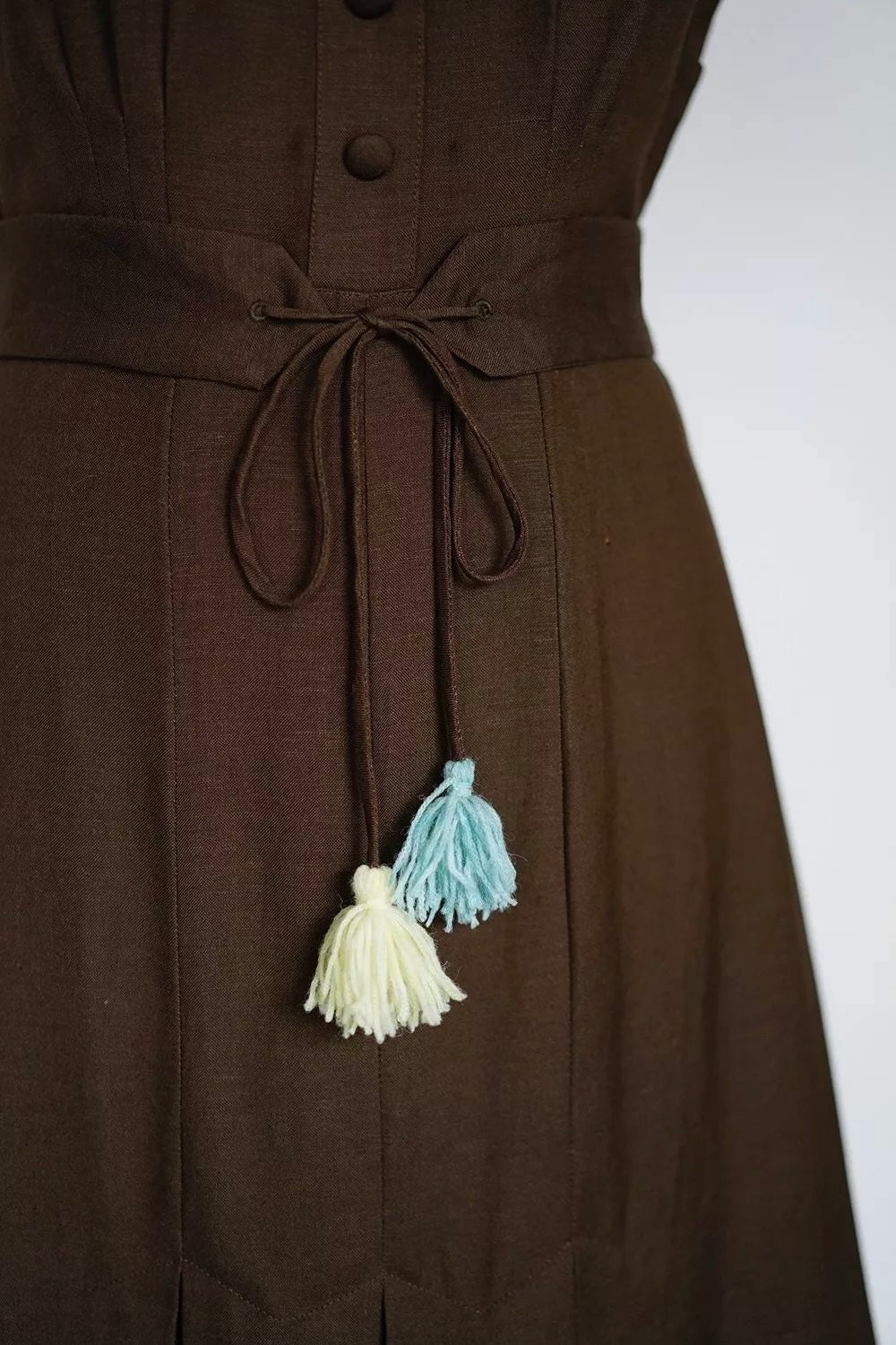 1930s|Doll Head Embroidered Dress(Brown)