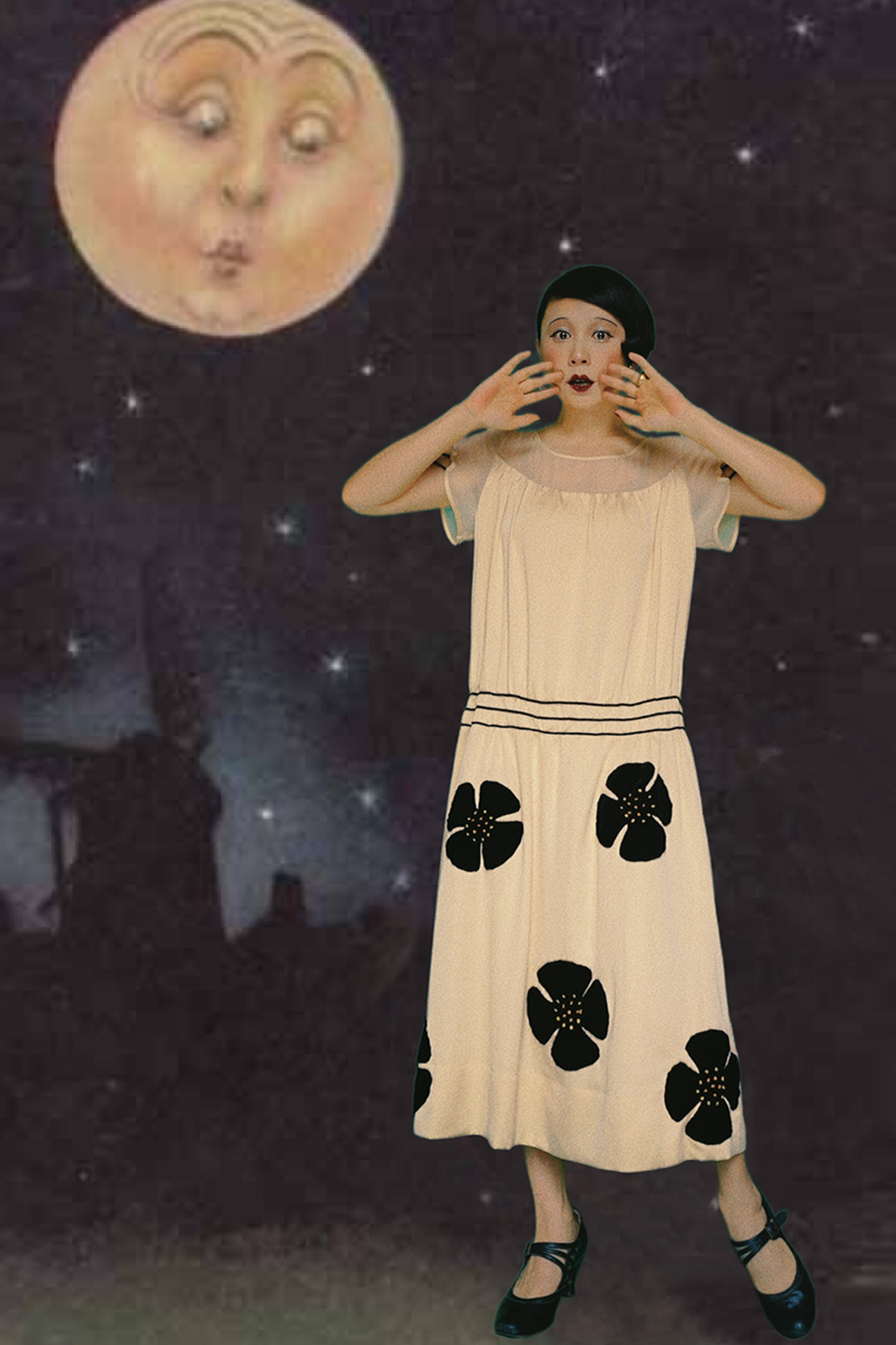 1920s|Velvet Flower Decorated Dress