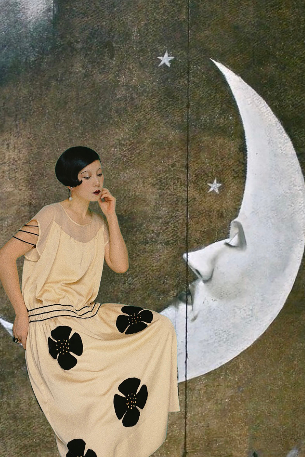 1920s|Velvet Flower Decorated Dress
